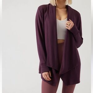 Athleta Pranayama Restore Rib Wrap Cardigan Sweater Top Plum Dark Purple Small